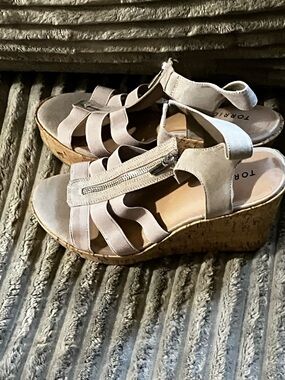 torrid Taupe Suede Cork Wedge Sandals with Front Zipper